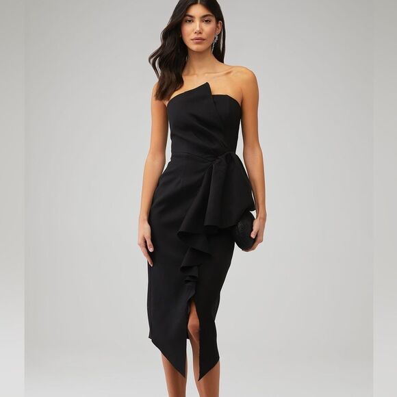 NWT Elliat MADILYN midi cascade Ruffle Strapless Cocktail Dress size medium - Picture 1 of 15